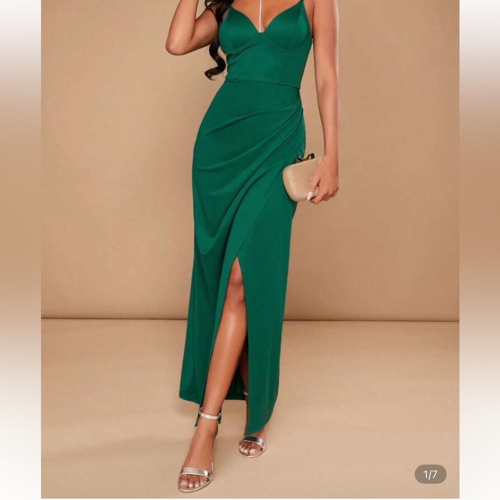 Green Elegant Wrap Dress with Slit